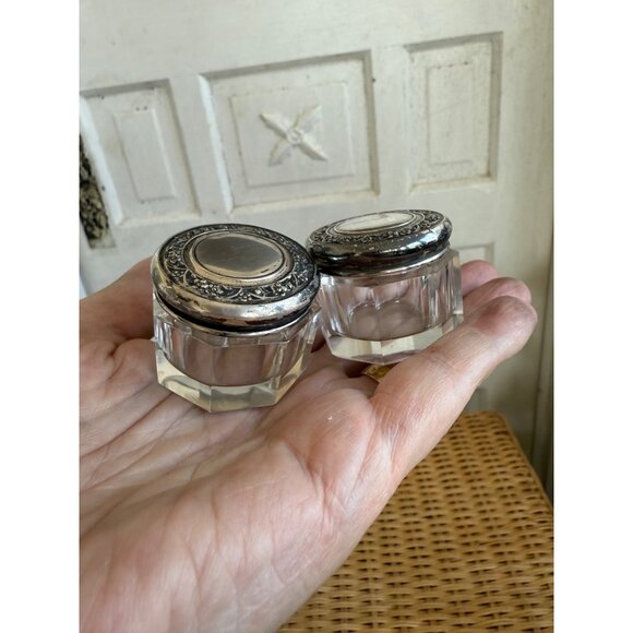 Antique 30's Vanity Jars Cut Crystal Floral Wallace Sterling Silver Tops Set 3 - Picture 12 of 16
